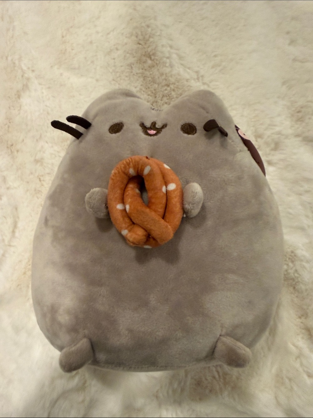 Pusheen Gray Cat Plush Holding Pretzel